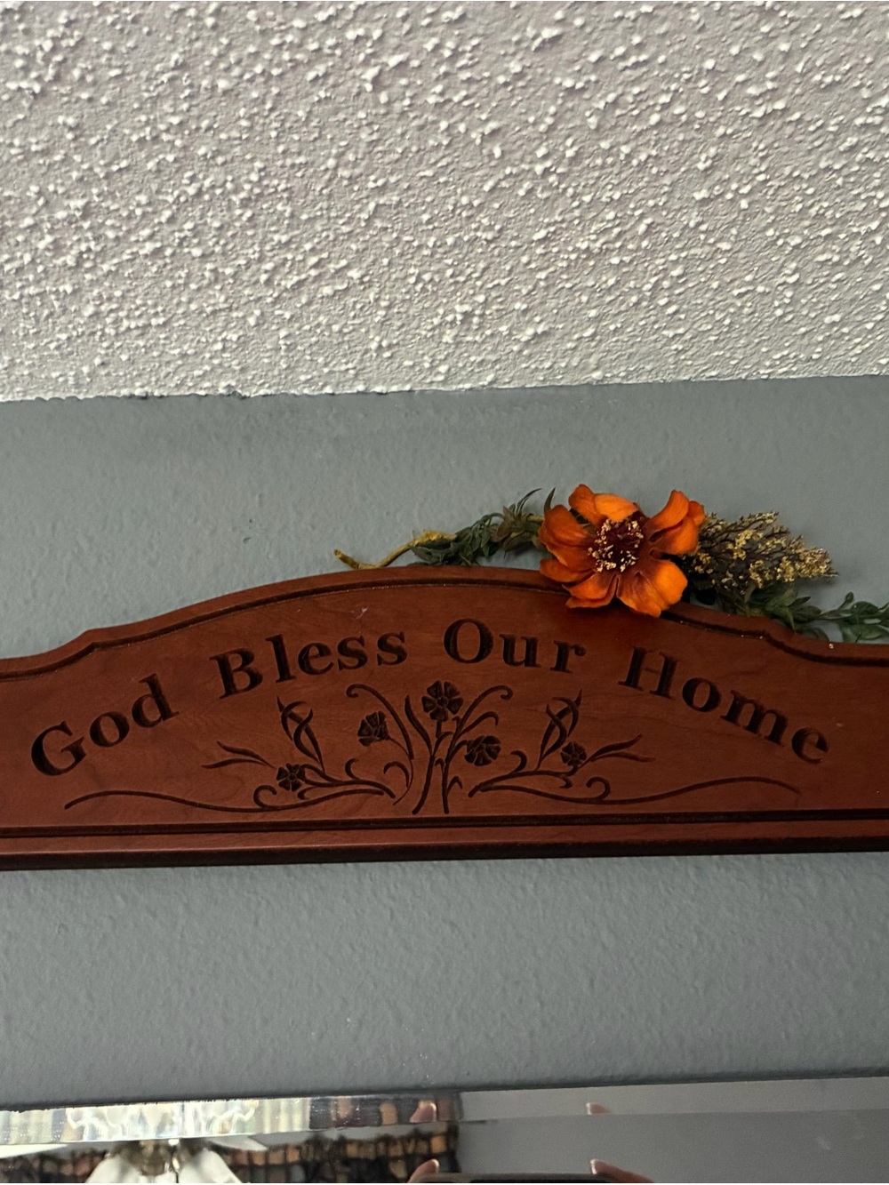 Wooden 'God Bless Our Home' Wall Sign in Brown